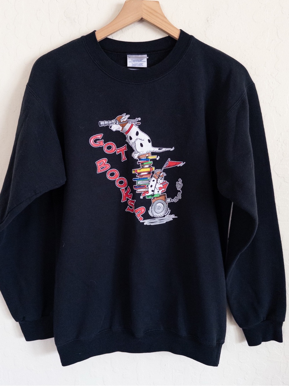 Vintage Got Books? Dog Reading Crewneck Graphic Sweatshirt Small Black Library